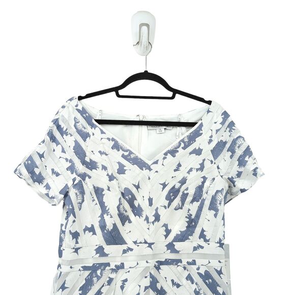 Kay Unger Women 12 Dress Gray White Mitered Stripes Floral Portrait Neckline NEW - Picture 3 of 11